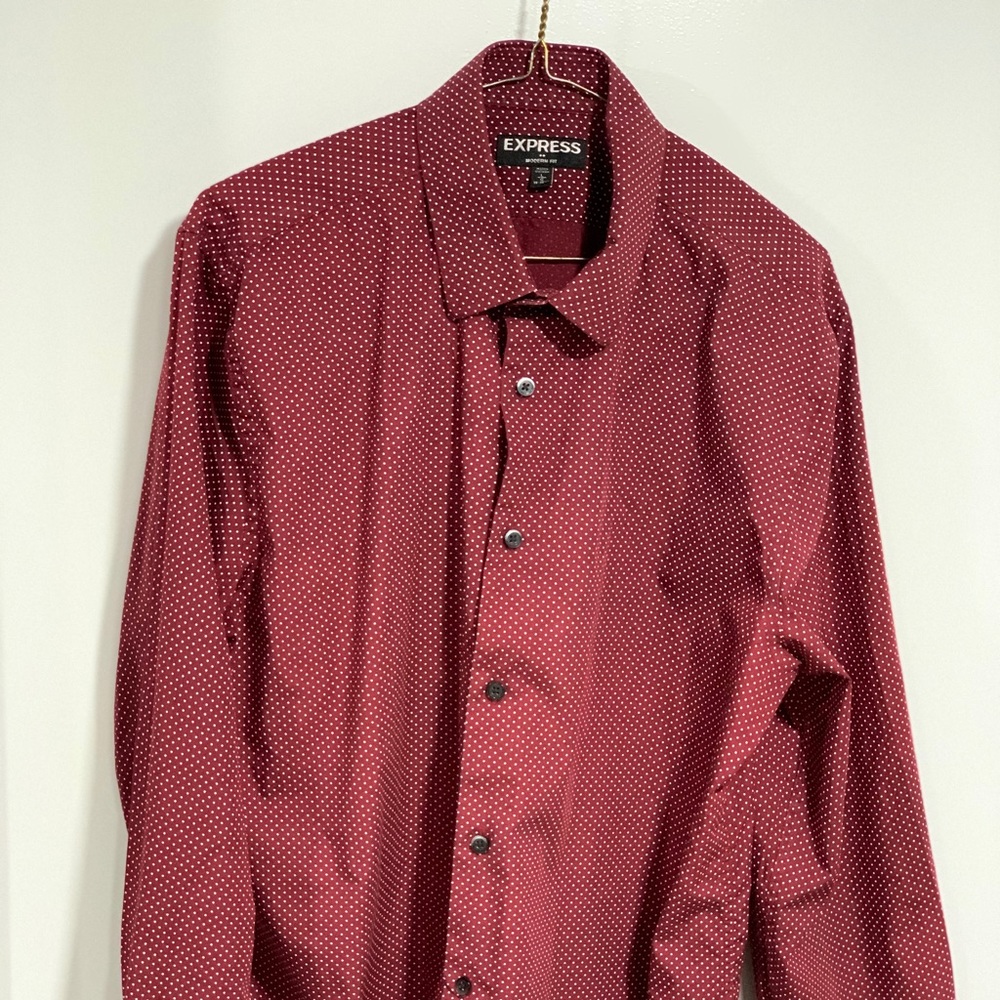 Burgundy and White Polka Dot Express Shirt
